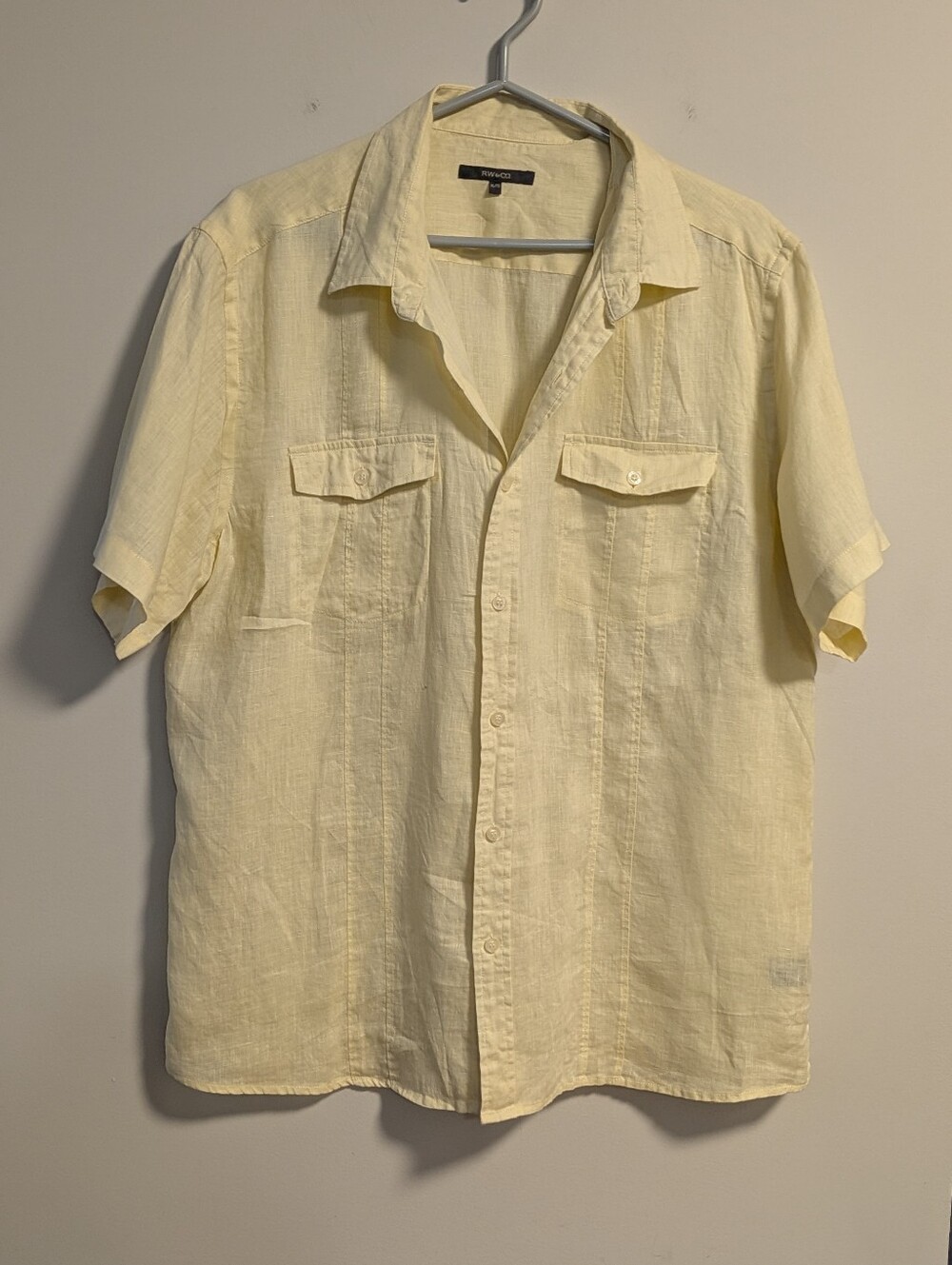 MEN’S RW&CO. 100% LINEN SHIRT XL. Yellow. EUC. 2 Front Pockets.